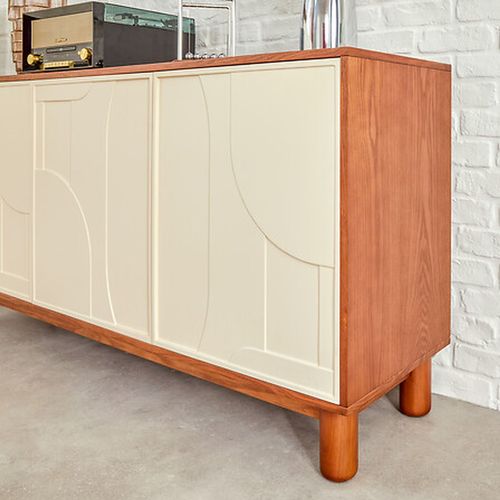 Buffet 3 Portes Design En Relief Jilani - Marron Et Beige