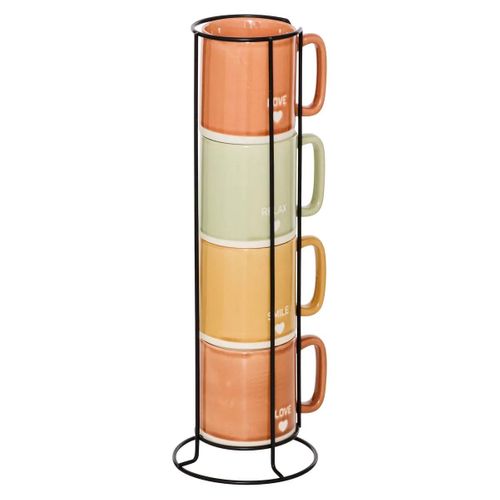 Lot De 4 Mugs Sur Rack "relax" 34cl Multicolore