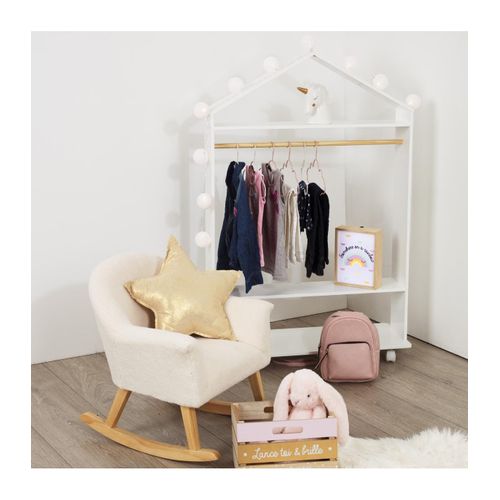 Meuble Enfant Etagère Et Penderie à Roulettes H 120 Cm