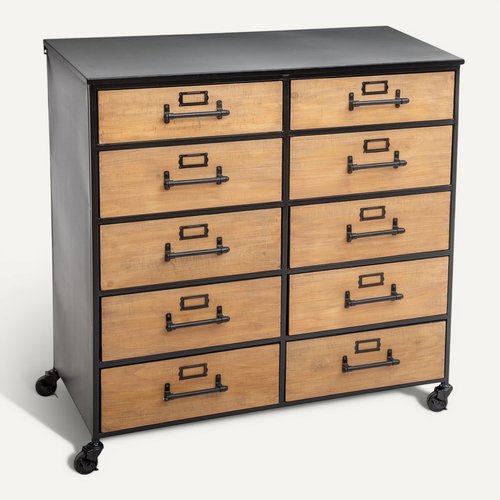 Commode à Roulettes Design Métal Baris - L. 84 X H. 86 Cm - Noir
