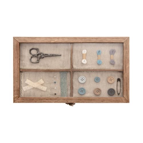 Boîte à Couture Compartimentée En Bois Et Verre