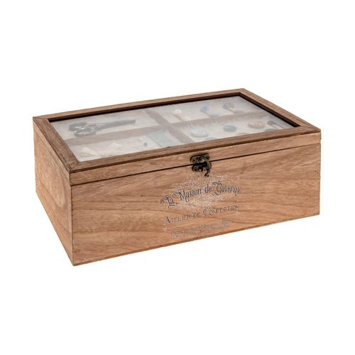 Boîte à Couture Compartimentée En Bois Et Verre