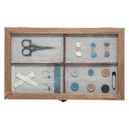 Boîte à Couture Compartimentée En Bois Et Verre