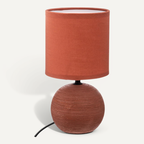 Lampe En Céramique Pied Boule Striée Terracotta