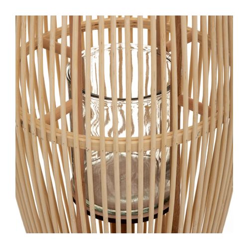 Grande Lanterne En Bambou Naturel Bougeoir En Verre D 27 X H 73 Cm