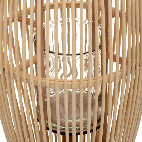 Grande Lanterne En Bambou Naturel Bougeoir En Verre D 27 X H 73 Cm