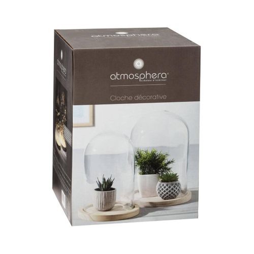 Cloche Verre Et Bois H26cm