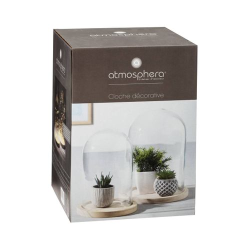 Cloche Verre Et Bois H26cm