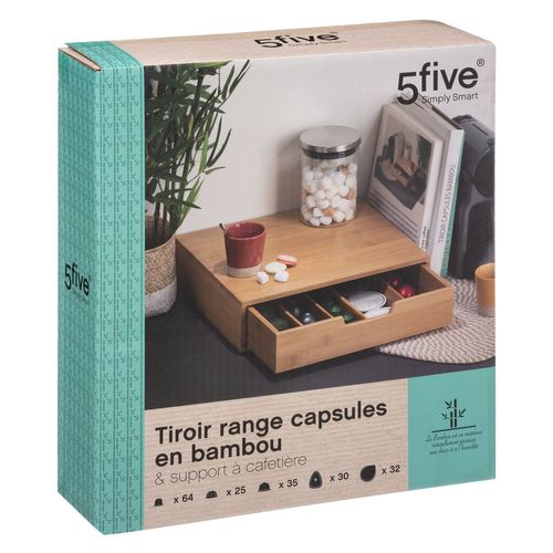 Boite à Capsules Pour Café Avec Tiroir De Rangement En Bambou - Beige