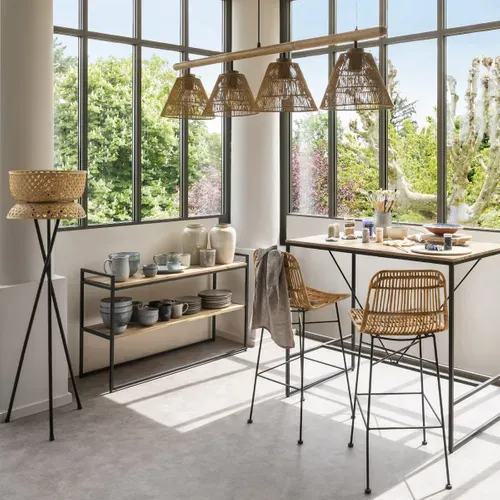 Table Haute Design Industriel Edena - L. 115 X H. 98 Cm - Noir