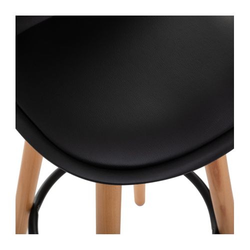 Tabouret De Bar Confortable Assise Noire Et Pieds En Bois H 92 Cm