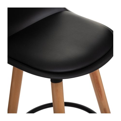 Tabouret De Bar Confortable Assise Noire Et Pieds En Bois H 92 Cm