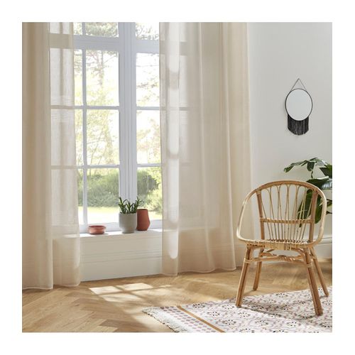 Voilage à Oeillets Beige Effet Lin Avec Motifs Ajourés 140 X 240 Cm