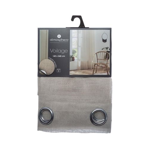 Voilage à Oeillets Beige Effet Lin Avec Motifs Ajourés 140 X 240 Cm