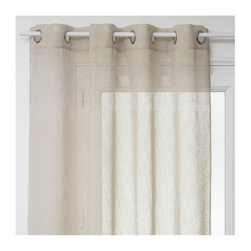 Voilage à Oeillets Beige Effet Lin Avec Motifs Ajourés 140 X 240 Cm