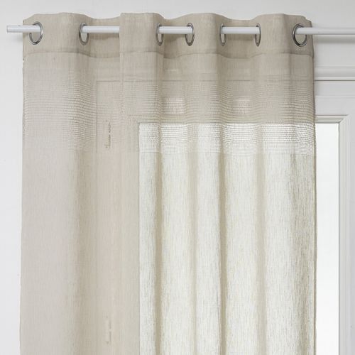 Voilage à Oeillets Beige Effet Lin Avec Motifs Ajourés 140 X 240 Cm