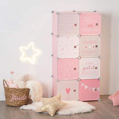 Armoire Enfant Avec Rangement Et Penderie Modulable Rose H 124 Cm