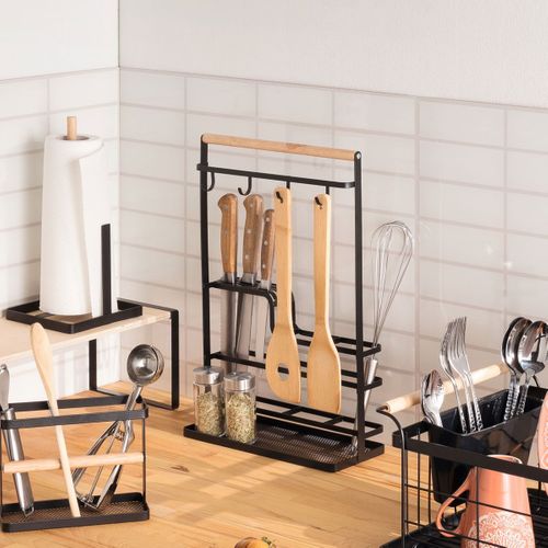 Organiseur De Cuisine Multi-fonction En Métal Noir H 43.5 Cm