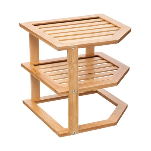Étagère D'angle 2 Niveaux En Bambou H. 25.4 Cm