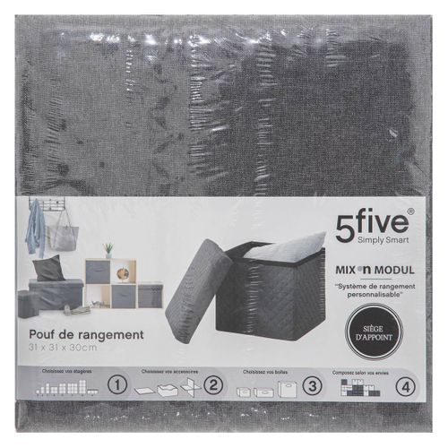 2 En 1 Pouf Et Coffre De Rangement Gris Foncé  31 X 31 Cm