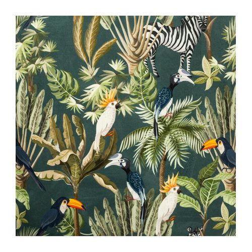 Fauteuil En Velours Vert Motif Jungle Et Pieds En Bois