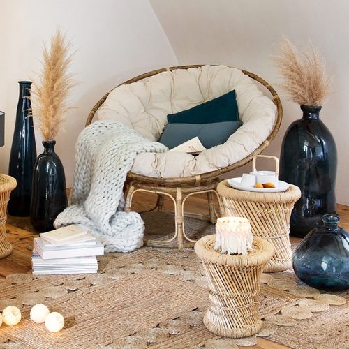 Fauteuil En Rotin Style Loveuse Et Coussin En Coton H 80 Cm