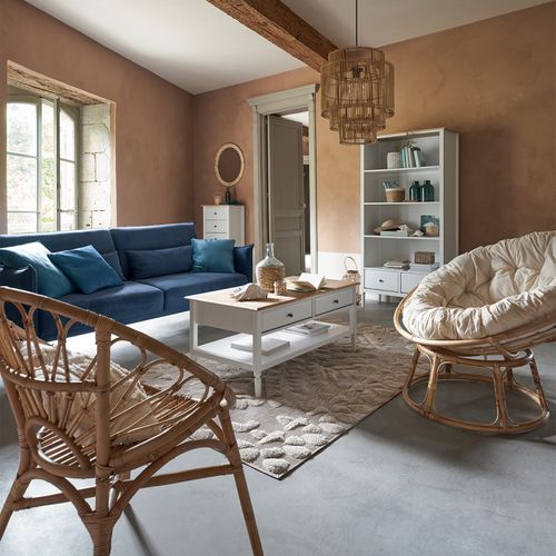 Fauteuil En Rotin Style Loveuse Et Coussin En Coton H 80 Cm