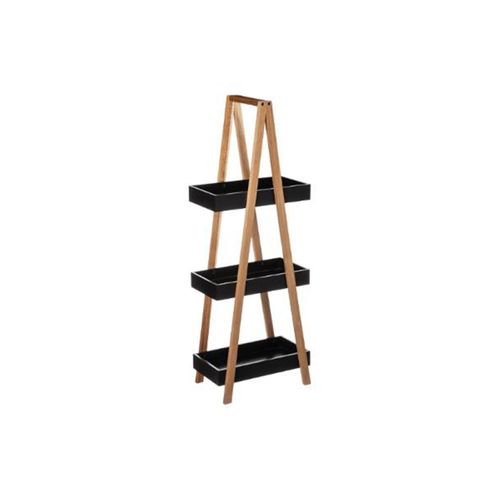 Étagère De Rangement Desserte 3 Niveaux En Bambou Et Bois Noir H 82 Cm