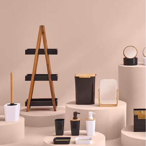 Étagère De Rangement Desserte 3 Niveaux En Bambou Et Bois Noir H 82 Cm