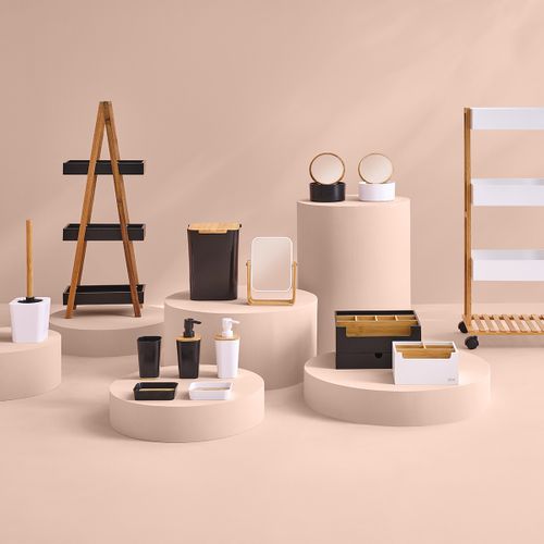 Étagère De Rangement Desserte 3 Niveaux En Bambou Et Bois Noir H 82 Cm