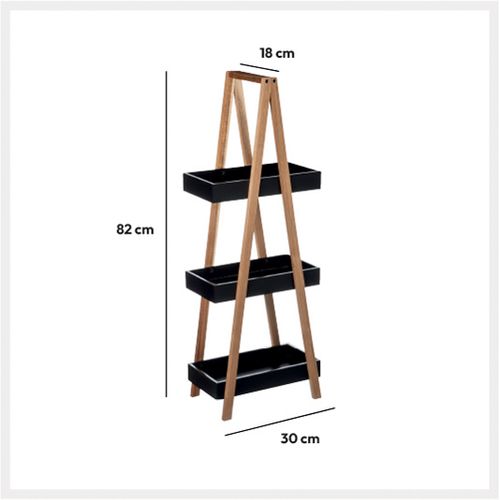 Étagère De Rangement Desserte 3 Niveaux En Bambou Et Bois Noir H 82 Cm