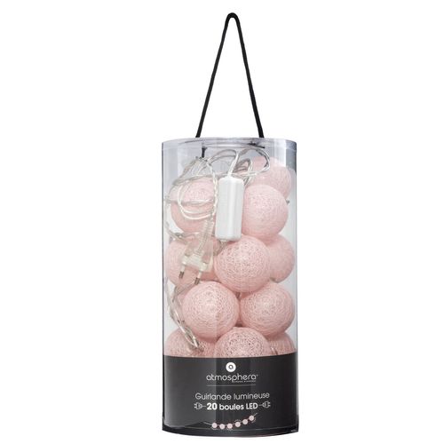 Guirlande Sur Secteur LED 20 Boules - Rose Clair