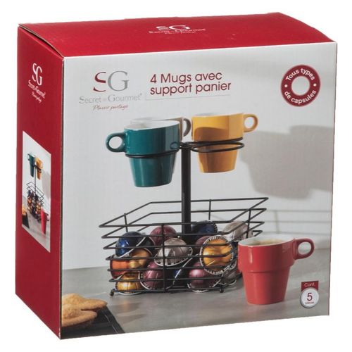 Lot De 4 Mugs Avec Support Et Panier Rangement Pour Capsules