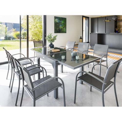 Table extensible 8 personnes PIAZZA Graphite vue accessoires