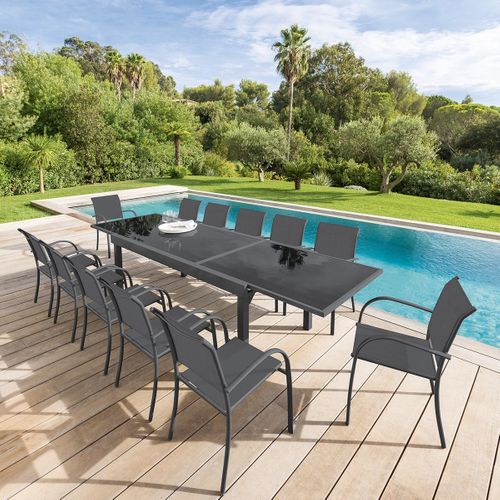 Table Rectangulaire Ext. Verre Piazza 10 P. Graphite Hespéride