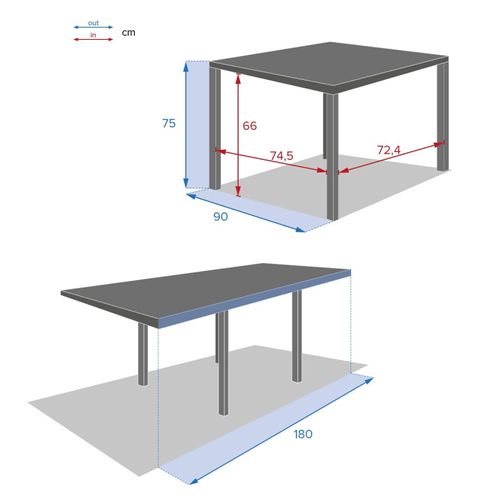 Table Rectangulaire Extensible Piazza 8 P. Graphite Hespéride