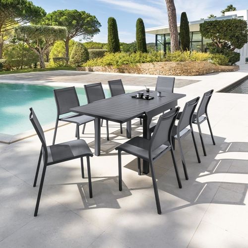 Table Rectangulaire Extensible Piazza 8 P. Graphite Hespéride