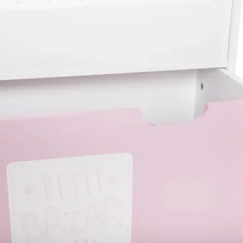 Bibliothèque Enfant Blanche et Rose Avec Bac De Rangement Sur Roulette