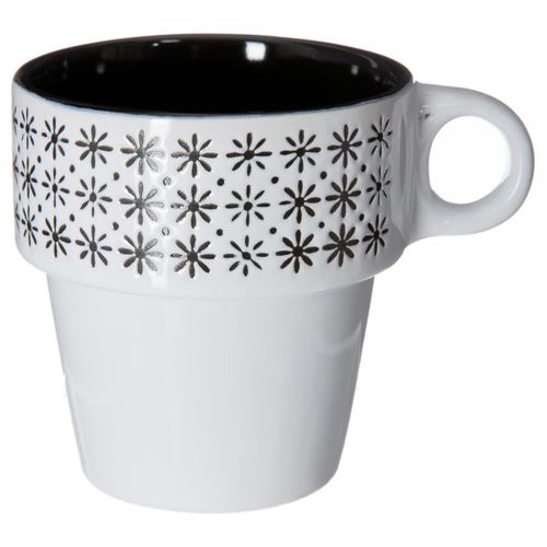 Set De 6 Mugs Sur Rack "ethnik" Noir & Blanc H. 9