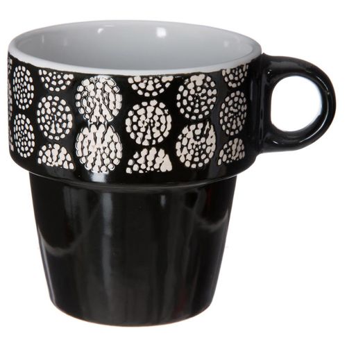 Set De 6 Mugs Sur Rack "ethnik" Noir & Blanc H. 9