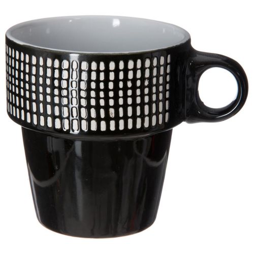 Set De 6 Mugs Sur Rack "ethnik" Noir & Blanc H. 9