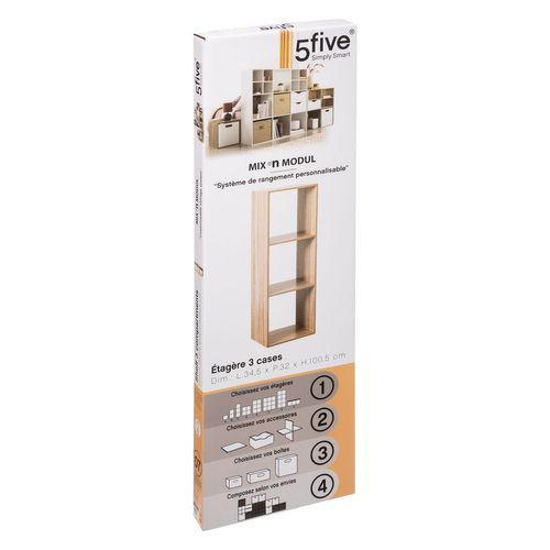 Etagère Rectangulaire à 3 Cases Mix - H. 100,5 Cm - Couleur Bois