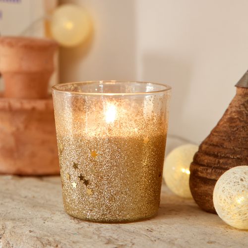 Bougie paillettes H. 8 cm - Transparent