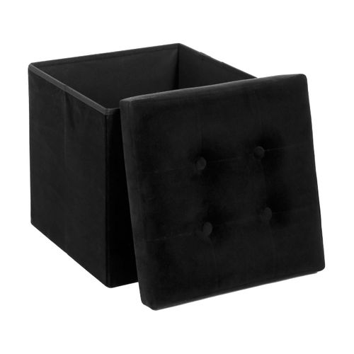 2 En 1 Pouf Pliant Et Coffre De Rangement Velours Noir 38 X 38 Cm