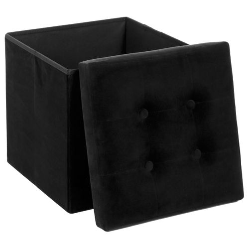 2 En 1 Pouf Pliant Et Coffre De Rangement Velours Noir 38 X 38 Cm