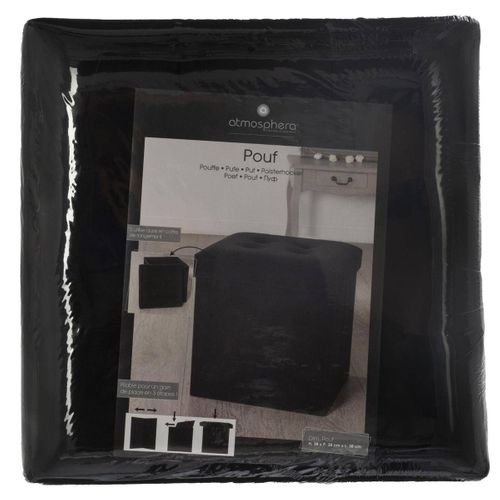2 En 1 Pouf Pliant Et Coffre De Rangement Velours Noir 38 X 38 Cm