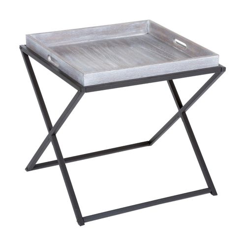 Table À Café Pliante En Métal Et Bois Plateau Amovible