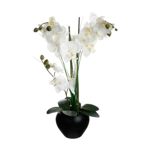 Plante Artificielle Orchidée Dans Un Pot En Céramique Noire H 53 Cm