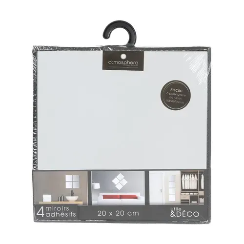 Lot De 4 Miroirs Adhésifs Carrés En Verre 20 X 20 Cm