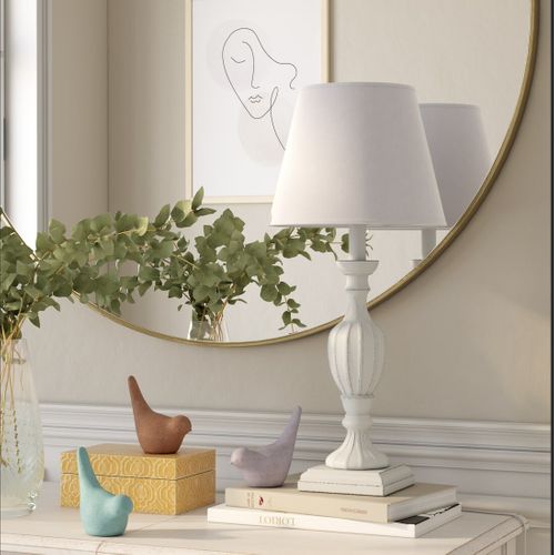 Lampe à Poser Pied En Bois Patiné Blanc H 55 Cm